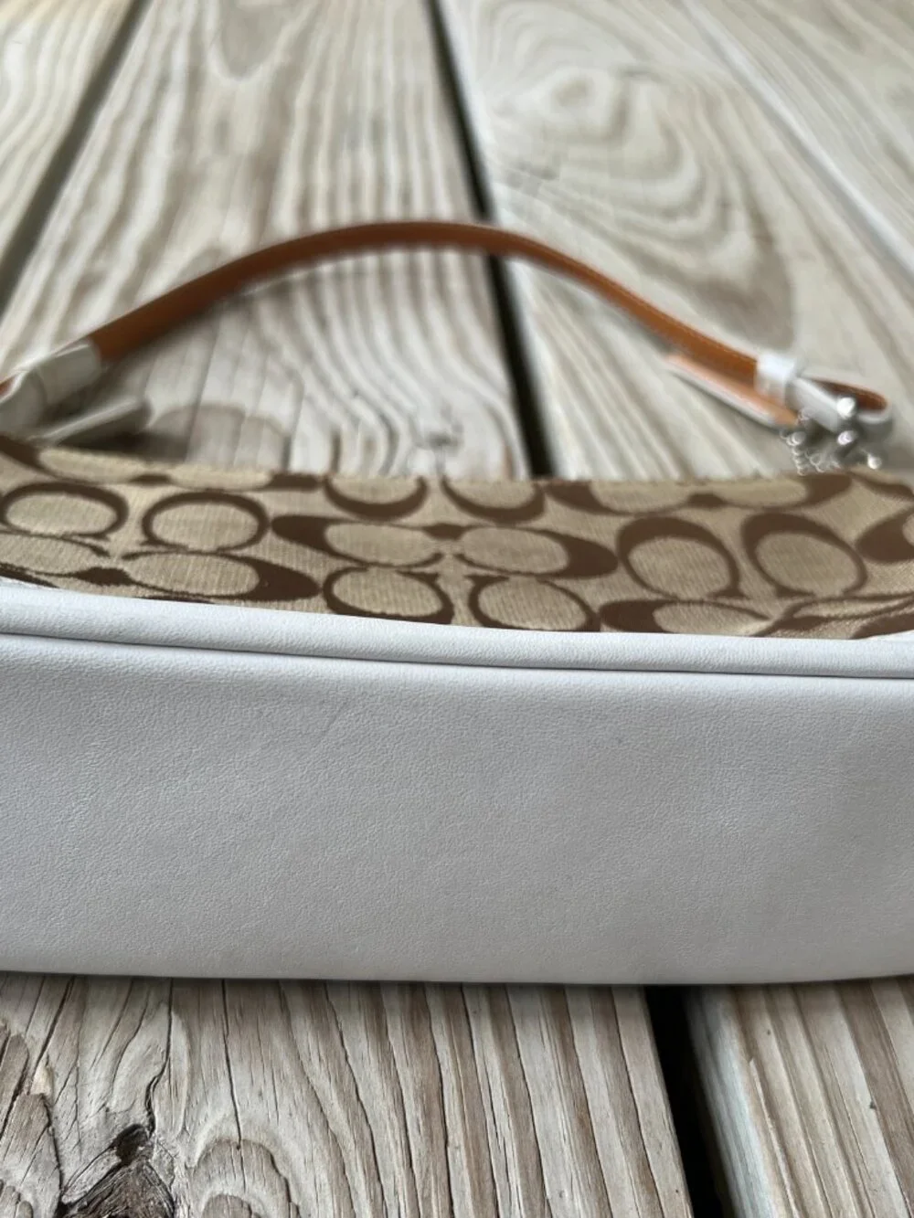 Vintage Coach Signature Jacquard Demi bag brown white leather Y2K shoulder bag - Picture 14 of 16